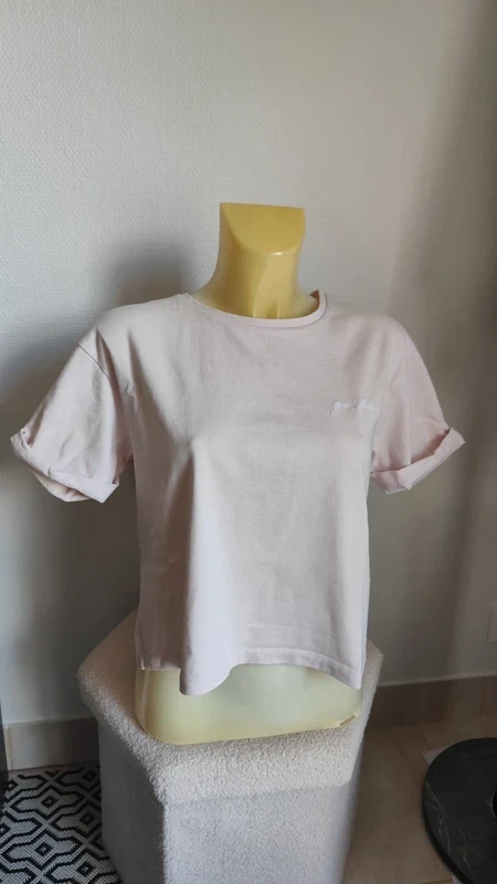 Lichtroze basic casual korte mouw t-shirt / crop top maat 38 - Mango – photo 5